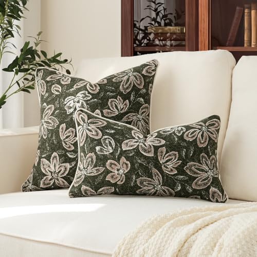 MATTINS Vintage Floral Patterned Throw Pillow Cover 22x22, Olive Green 1PC - Image 5