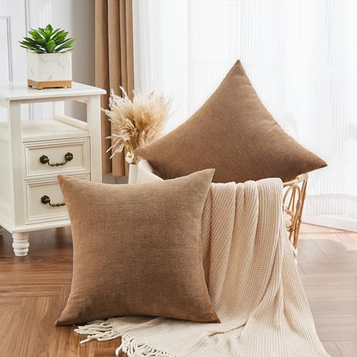 GAWAMAY Apricot Brown Chenille Throw Pillow Covers 20x20 Set of 2 - Image 2