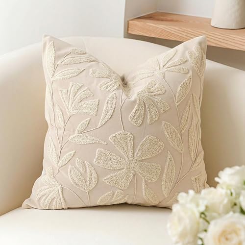 BlissBlush Decorative Throw Pillow Cover 20x20, Floral Tufted Square Pillowcase by BlissBlush