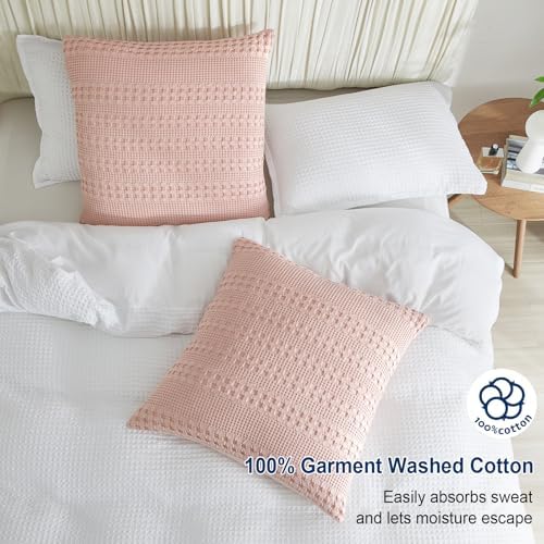 PHF 100% Cotton Waffle Weave Pillow Covers 24" x 24", 2 Pack Luxury Square Shell - Image 2