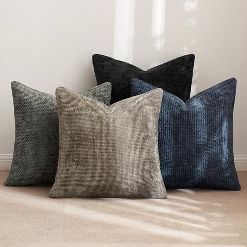 MIULEE Soft Decorative Chenille Pillow Covers Navy Grey 18x18 Pack of 4 - Image 4