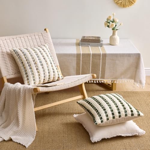 ANRODUO Boho Chenille Decorative Pillow Covers 20x20 Set of 2 Green White - Image 3