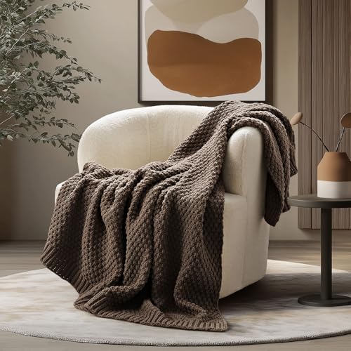 EVERGRACEHOME Chunky Chenille Knit Throw Blanket, 50 x 60, Cocoa Brown by EVERGRACE