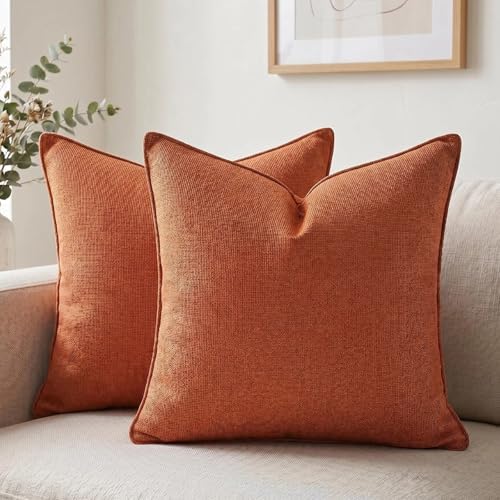 Fancy Homi Set of 2 Small Burnt Orange 14x14 Inch Soft Chenille Decorative by Fancy+Homi