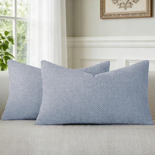 a moment Light Blue Chenille Throw Pillow Covers 12x20 Inch Pack of 2 Modern by amoment