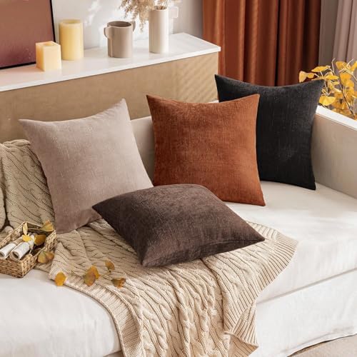 MIULEE 24x24 Inch Euro Textured Chenille Fall Pillow Covers Burnt Orange - Image 3