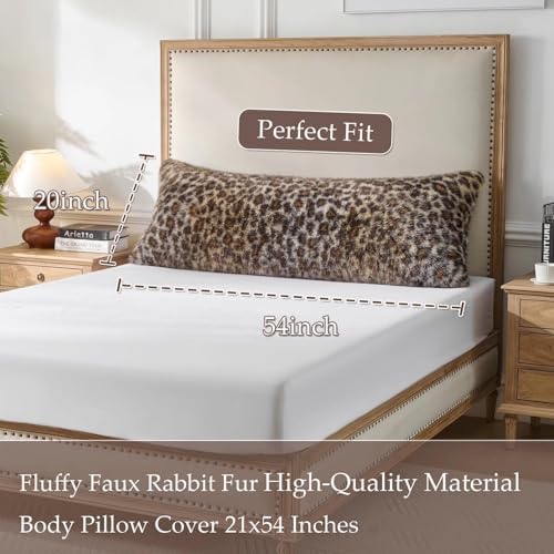 Brown Leopard Print Body Pillow Cover, Plush Fuzzy Faux Fur Body Pillowcase - Image 5