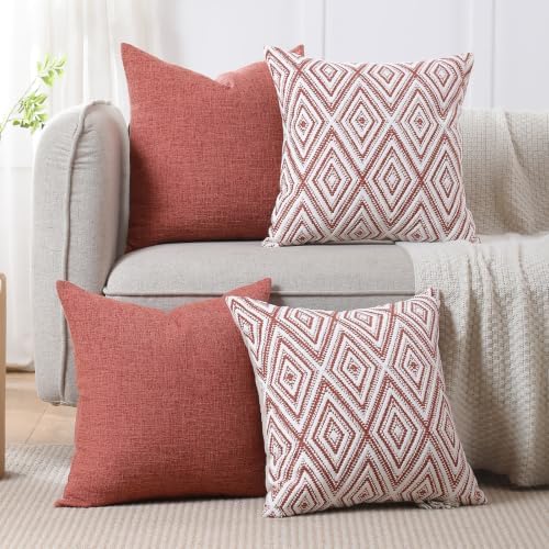 HPUK Throw Pillow Covers 20x20, 4 Pack, Coral Textured Couch Pillow Covers - Image 7