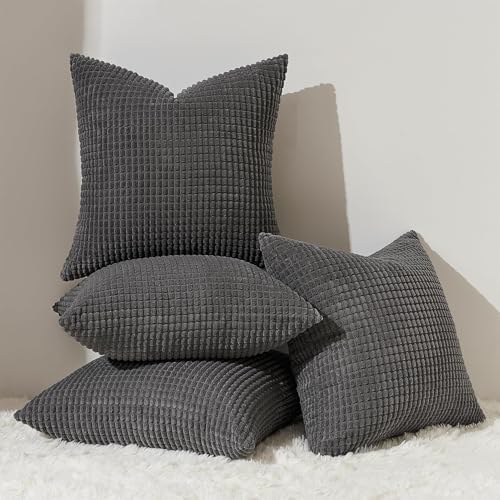 Topfinel 4 Packs Dark Grey Decorative Throw Pillow Covers 20x20 Inch by Topfinel