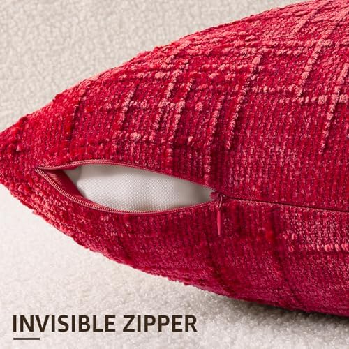 decorUhome Textured Chenille Throw Pillow Covers 24x24 Set of 2 Red - Image 3