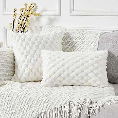 Yaertun Pack of 2 Super Soft Cozy Lumbar Decorative Throw Pillow Covers Fuzzy - Image 2