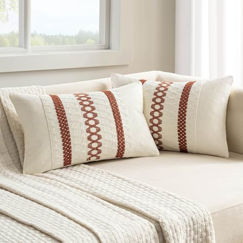 MIULEE Set of 2 Fall Rust Decorative Lumbar Pillow Covers 12x20 by MIULEE