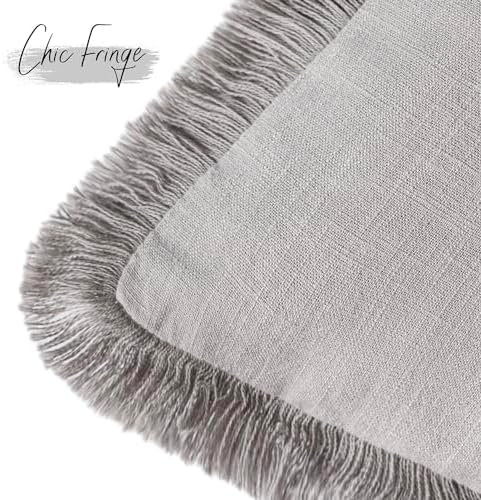 Foindtower Decorative Linen Fringe Throw Pillow Covers 24×24 Light Gray - Image 3