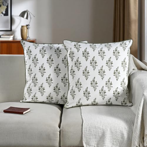 Ridhi Block Print Natural Spring Cotton Pillow Cover 18" x 18" Set of 2 - Image 4