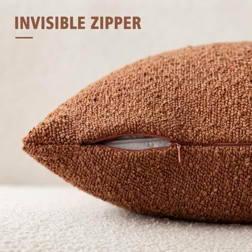 Foindtower Decorative Textured Boucle Throw Pillow Cover 16x16 Burnt Orange - Image 3