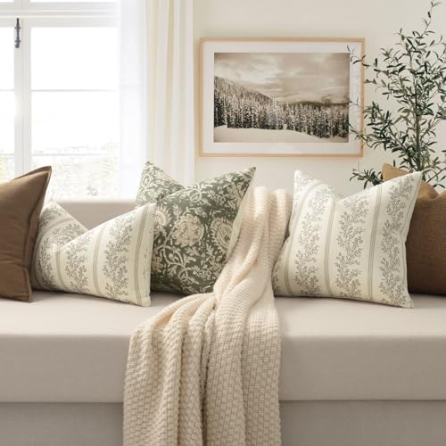 Vintage Throw Pillow Covers 22x22 Set of 2, Striped Floral Pillow Cover - Image 4
