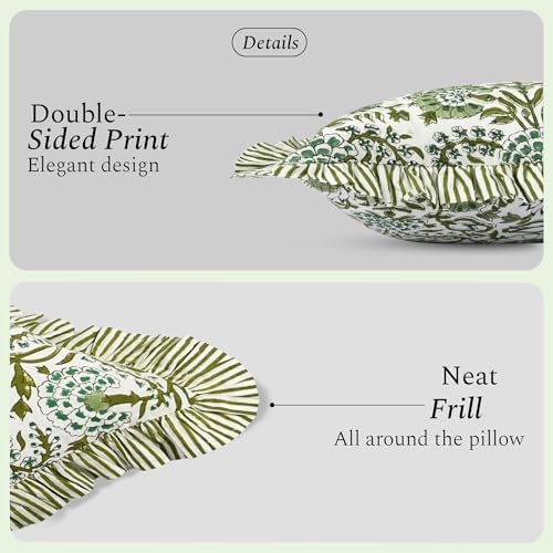 CPC Block Print Ruffle Throw Pillow Cover Agate Green 18"x18" - Image 2