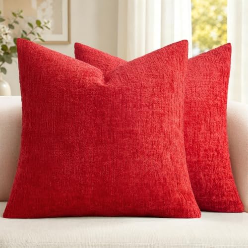 MIULEE Christmas Couch Pillow Covers Textured Chenille 18x18 Red by MIULEE