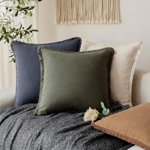 Foindtower Boho Linen Fringe Lumbar Throw Pillow Covers 12×20 Dark Green - Image 5