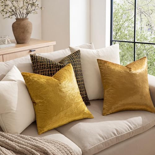 MIULEE Velvet Throw Pillow Covers 18x18 Inch Pack of 2 Golden - Image 2