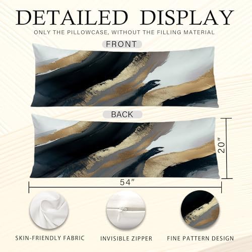 Black and Gold Abstract Body Pillow Covers 20x54, Mid Century Modern Black Gold - Image 6