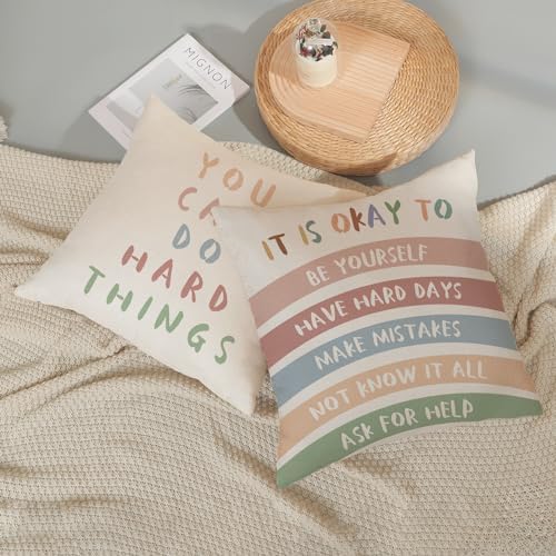 Boho Classroom Pillow Covers 18x18 Inch Set of 2 Preppy Throw Pillows Aesthetic - Image 5