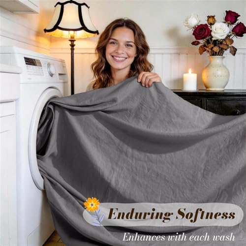 SONORO KATE 100% French Linen Cal King Size Sheets Set, Natural Flax Bedding - Image 5