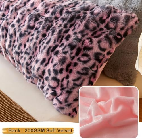 LIFEREVO Leopard Print Body Pillow Cover 20x54, Soft Faux Rabbit Fur Pink - Image 5