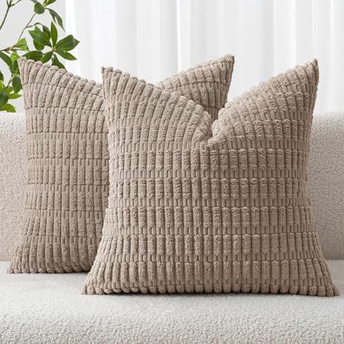 MIULEE Euro Sham Corduroy Decorative Throw Pillow Covers 24x24 Light Brown by MIULEE