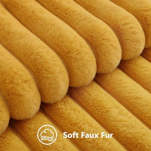 decorUhome Fall Faux Fur Throw Pillow Covers 22x22 Set of 2 Mustard Yellow - Image 2
