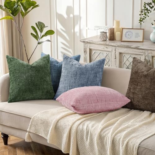 decorUhome Textured Chenille Throw Pillow Covers 26x26 Set of 2 Grey Blue - Image 3