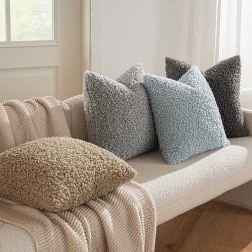 MIULEE Decorative Faux Fur Pillow Covers Sherpa 20x20 Light Blue - Image 3