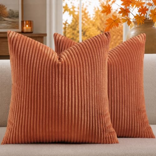 Mecatny Corduroy Fall Decorative Throw Pillow Covers 20x20 Set of 2 Rust by Mecatny