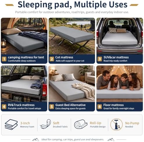 CYMULA Memory Foam Camping Mattress Pad, Sleeping Pad - Image 6