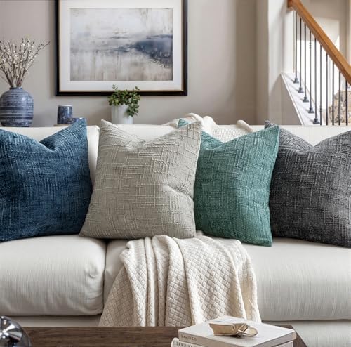 MIULEE Chenille Textured Throw Pillow Covers Blue Ashes 20x20 Set of 2 - Image 5