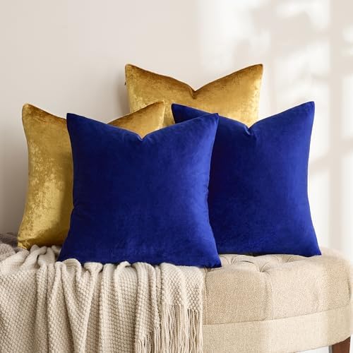 GIGIZAZA Pack of 4 Decorative Velvet Pillow Covers 20x20 Blue Gold - Image 3