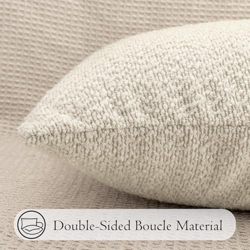 JoraLion 14x24 inch Boucle Lumbar Pillow Cover, Cream Woven Texture Neutral - Image 5