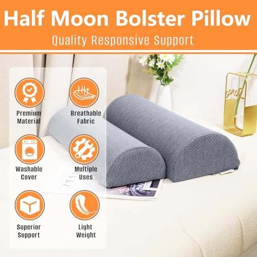 2PCS Knee Pillow for Sleeping, Half Moon Bolster Pillow for Neck, Ankle Foot & - Image 3