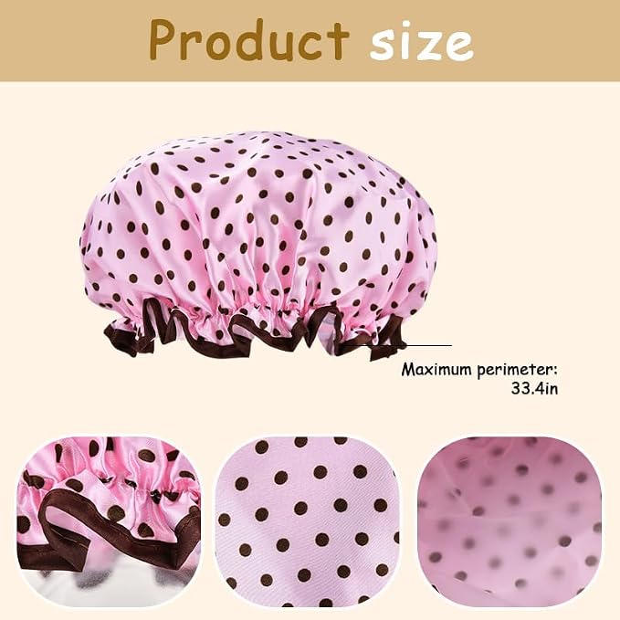 Vintage Polka Dot Shower Cap for Long Short Hair Caps for Shower Reusable - Image 2