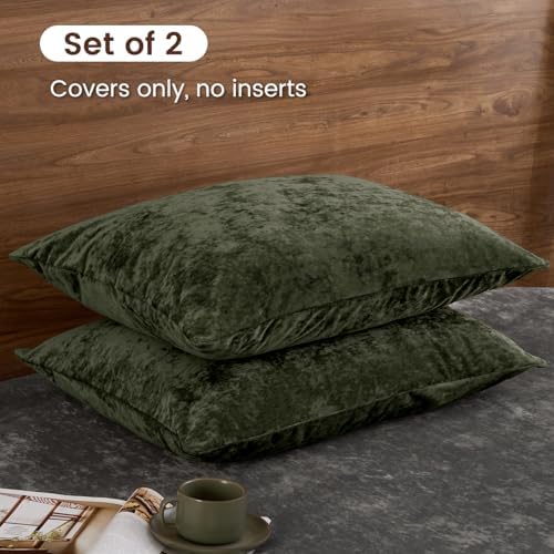 PHF Truly Velvet Pillowcases King Size 20" x 36", Smokey Olive, No Insert - Image 4