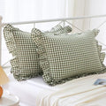 Mywinlle Sage Green Plaid Gingham Ruffle Pillow Shams Standard Size 20"x26" by Mywinlle