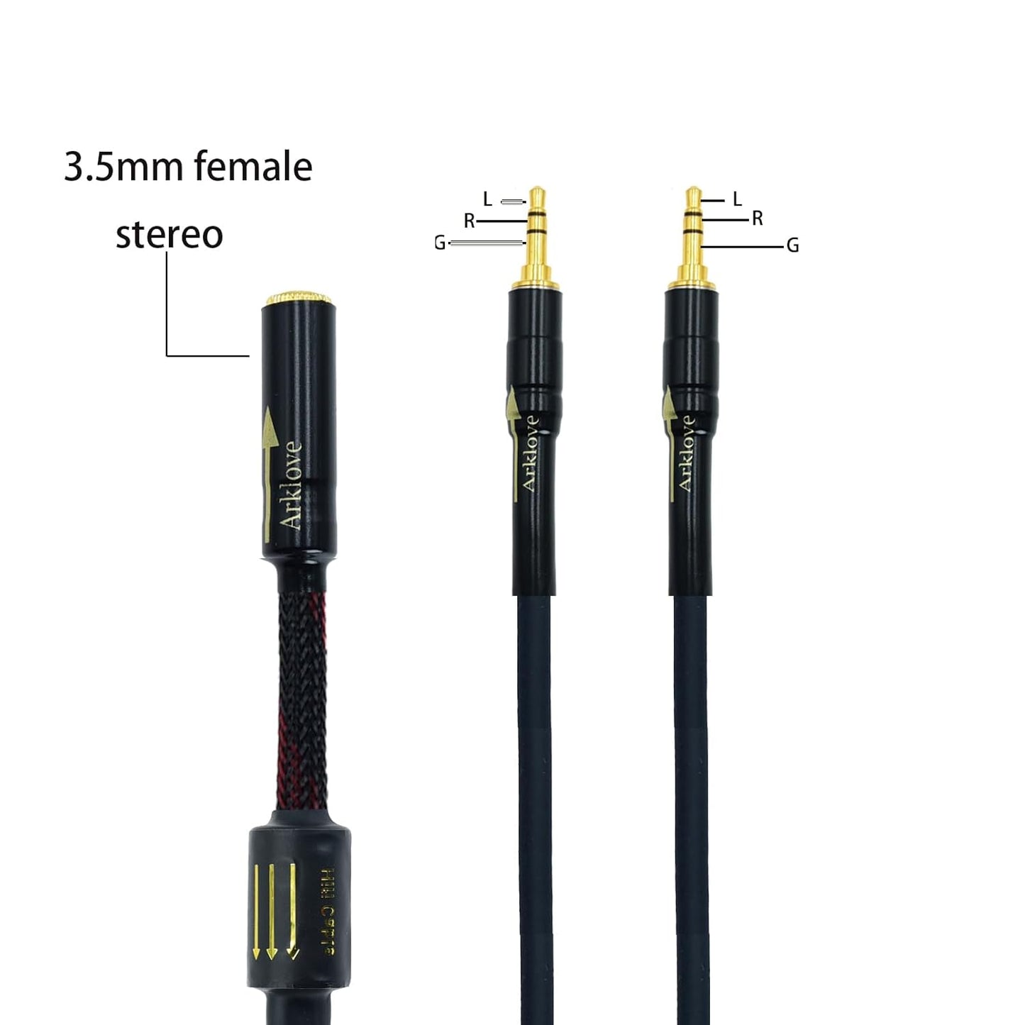 Arklove 20ft Shielded 1/8" aux Input 3.5mm Female to 2X 3.5 Output Splitter Stereo Audio Video Cable Out 3.5 Male to Two 3.5 Male in Dual 2 Speaker Cord 24k Gold Plated