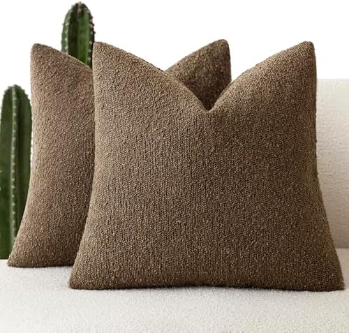 Foindtower Decorative Textured Boucle Throw Pillow Covers 16x16 Chocolate by Foindtower