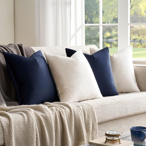GIGIZAZA Pack of 4 Decorative Velvet Pillow Covers 20x20 Navy Beige - Image 4