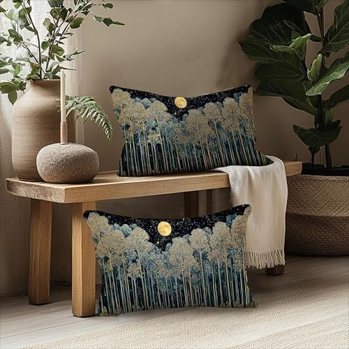 Rustic William Morris Night Forest Green Moon Decor Pillow Covers 12x20 Set of 2 - Image 5