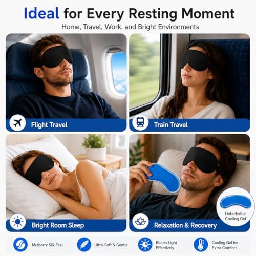 Cooling Sleep Mask with Mulberry Silk Surface & Removable Gel Pack - Image 6