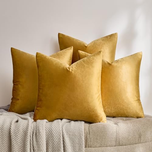 GIGIZAZA Pack of 4 Golden Decorative Velvet Pillow Covers 18x18 - Image 3
