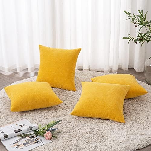 GAWAMAY Yellow Chenille Throw Pillow Covers 18x18 Set of 4 - Image 3