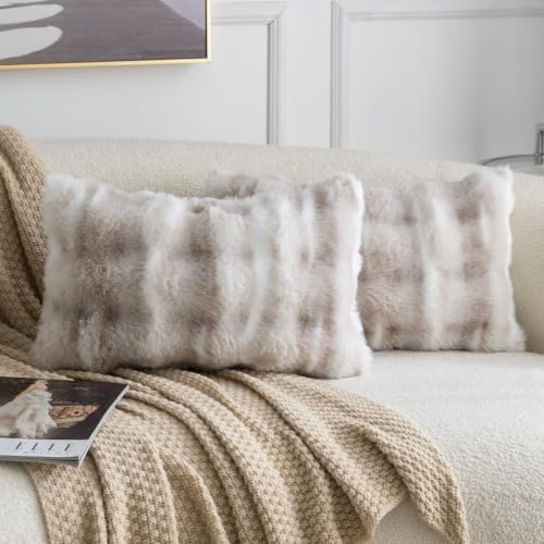 MADIZZ Pack of 2 Thick Plush Faux Wool Throw Pillow Covers Soft Boho Throw by Madizz