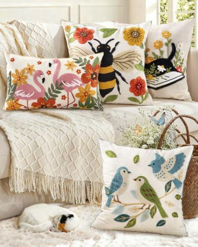 Animal Embroidered Lumbar Pillow Cover 20x12 Inch, Leopard Floral - Image 6